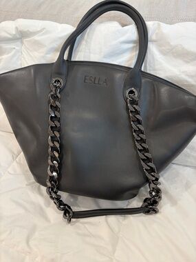 Black Leather Tote Bag with Chain Strap wore once almost new